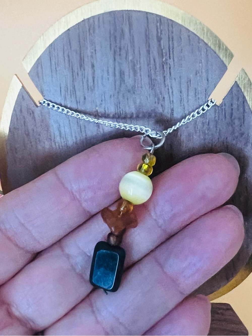 Black faceted crystal Beaded Pendant Necklace - Yellow, Brown & Black - Picture 2 of 5